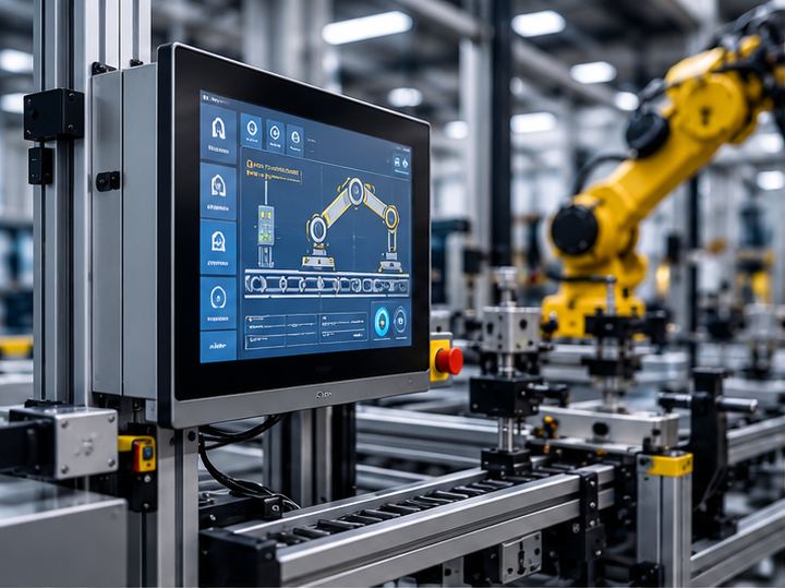 HMI touch panel on an automated production line